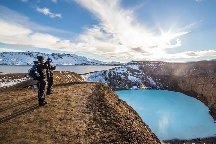 Super jeep at the Askja caldera and Viti crater on a highland Iceland volcano tour from Lake Myvatn