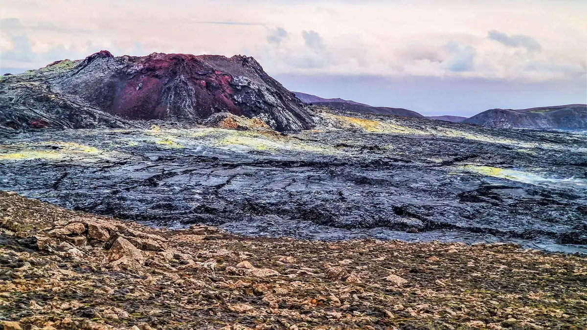 Afternoon guided hike across the Geldingadalur lava on an Iceland volcano tour from Reykjavik