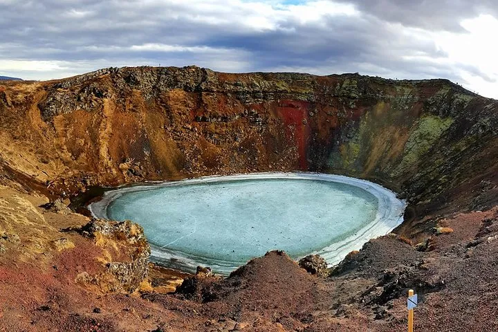 Small-group stop at the Kerid crater on a Golden Circle Iceland volcano tour