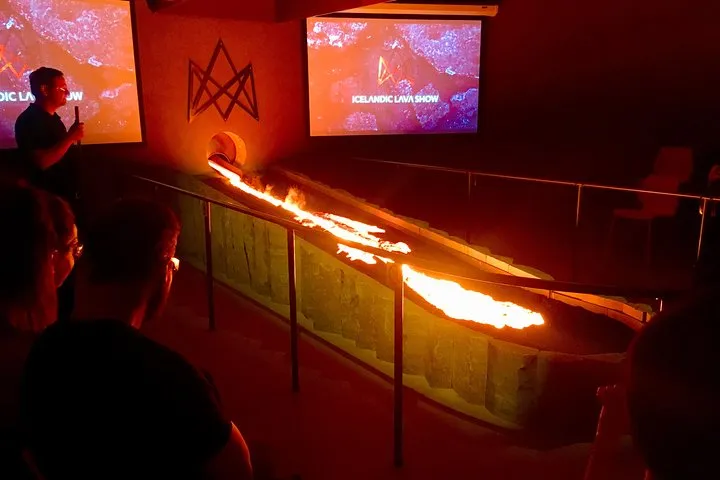 Molten lava poured in front of the audience at the Lava Show in Vik, an indoor Iceland volcano experience