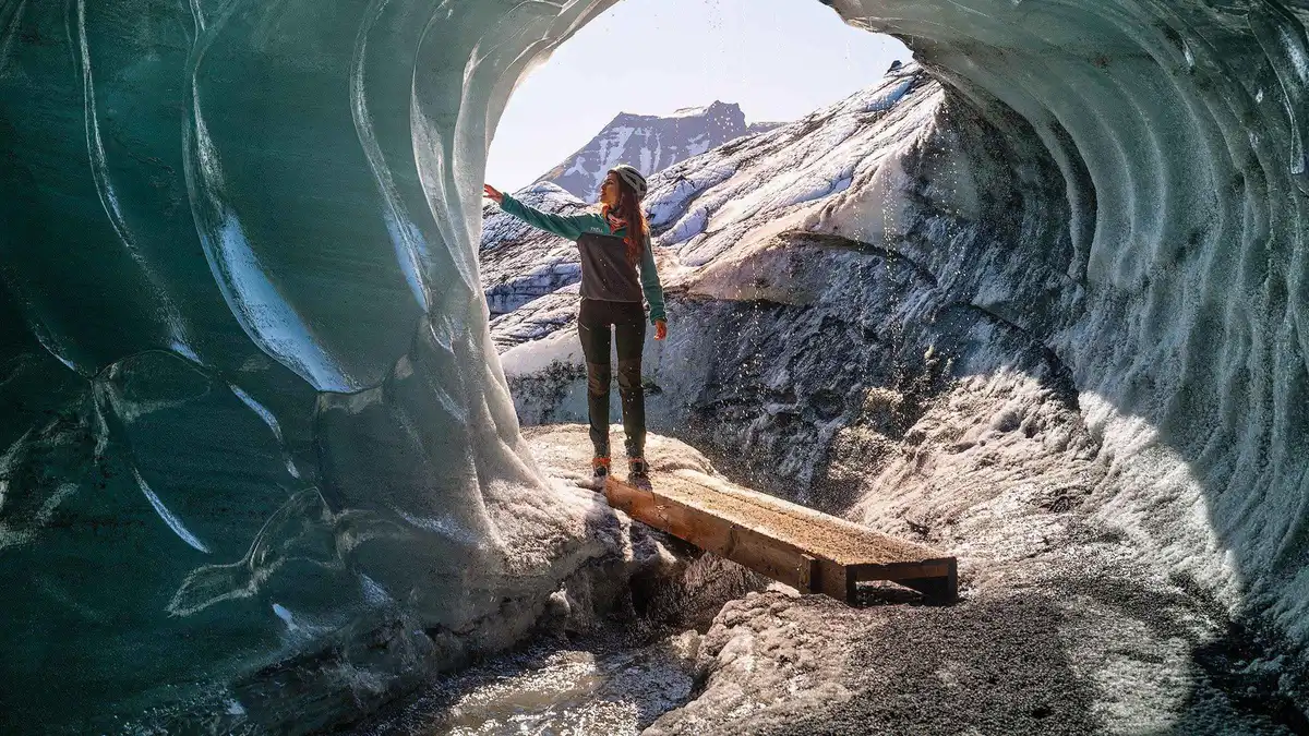 Ice cave under the Myrdalsjokull glacier on a Katla volcano tour from Vik, Iceland